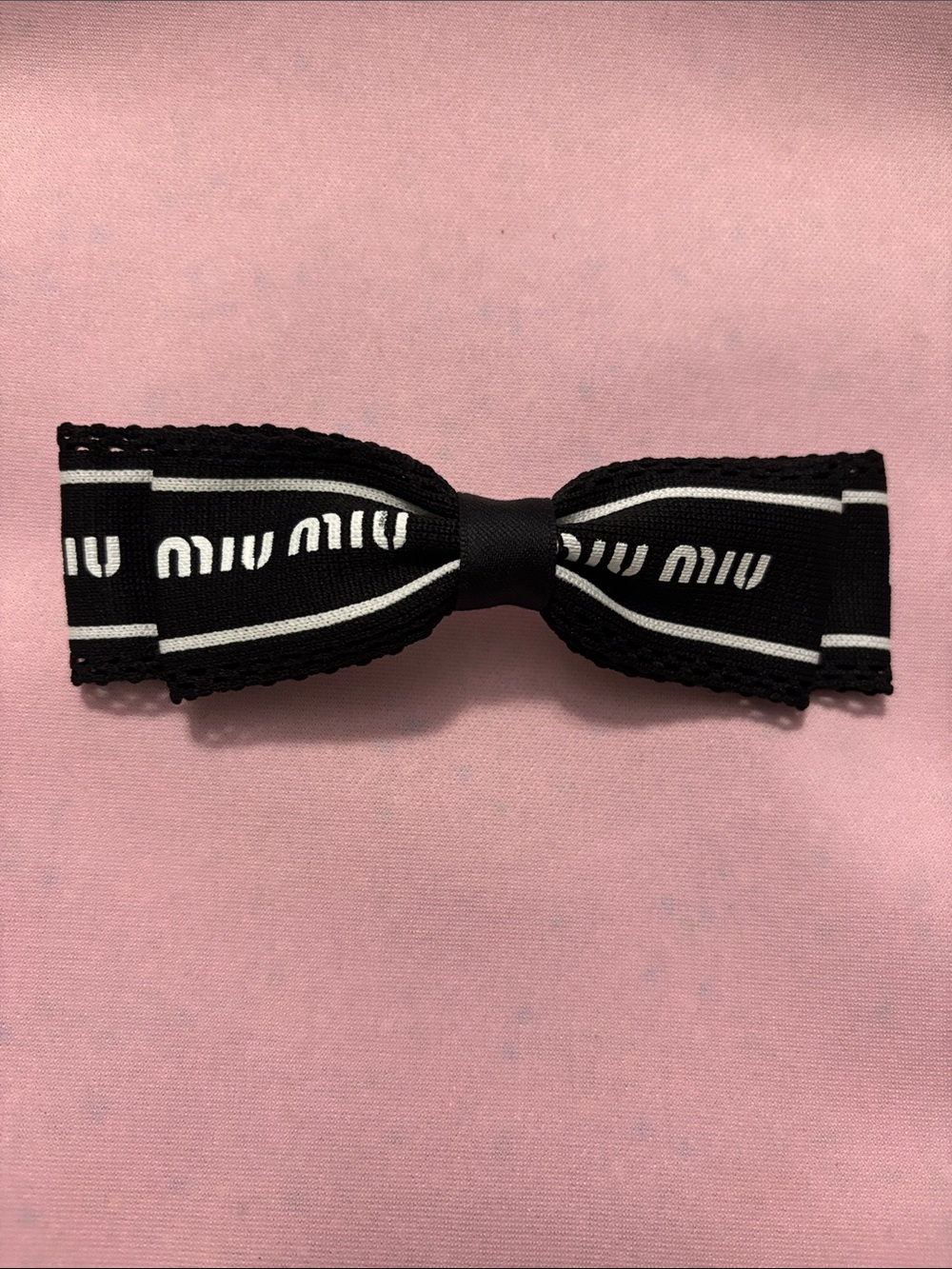 Miu Miu Black and White Logo Bow Hair Clip